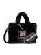 Günstige Damen Shopper Tasche aus Kunstleder Schwarz