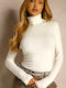 Women's Long Sleeve Sweater Cotton Turtleneck White