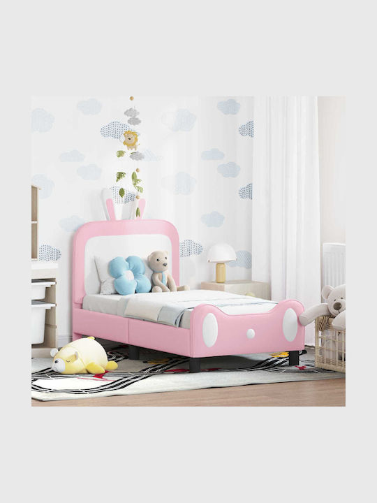 Pat pentru Copii Clasic Single cu Spațiu de Depozitare Roz pentru Saltea 70x140cm