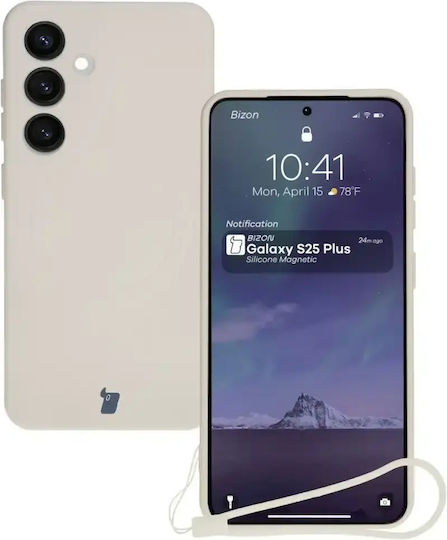 Bizon Задна корица Силикон / Закалено стъкло с Каишка Бежов (Galaxy S25+)