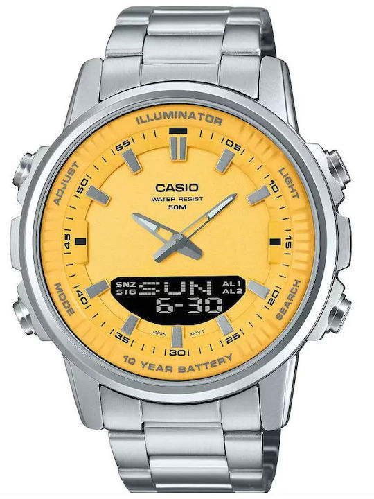 Casio Digital Men's Watch Battery with Silver Metal Bracelet