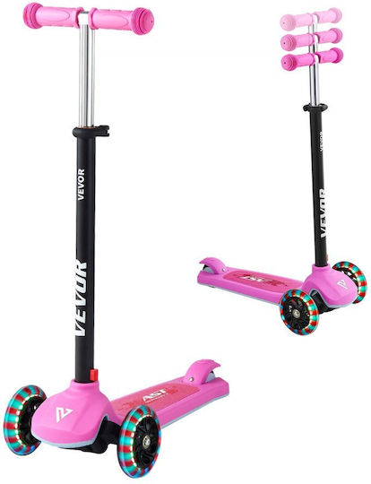 Vevor Kids Foldable 3-Wheel Scooter with LED Lighting for 3+ Years Pink