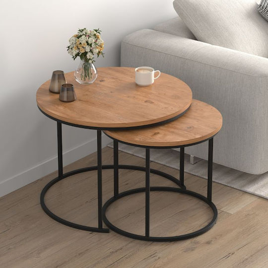 Round Side Coffee Table Hilal Wooden Pine Oak 2 Pieces W66xL66xH49.5cm