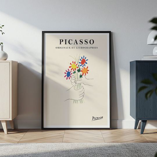 Poster Pablo Picasso Blumen Frieden Kunst250 21cm x 30cm Weißer Kunststoffrahmen