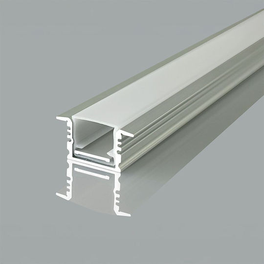 V-TAC Aluminiumprofil für LED-Streifen Opal Abdeckung Eingelassene 2m 17x14mm