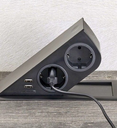 SFL Priză Electrică Dublă Mortice Cu 2 Porturi USB Neagră