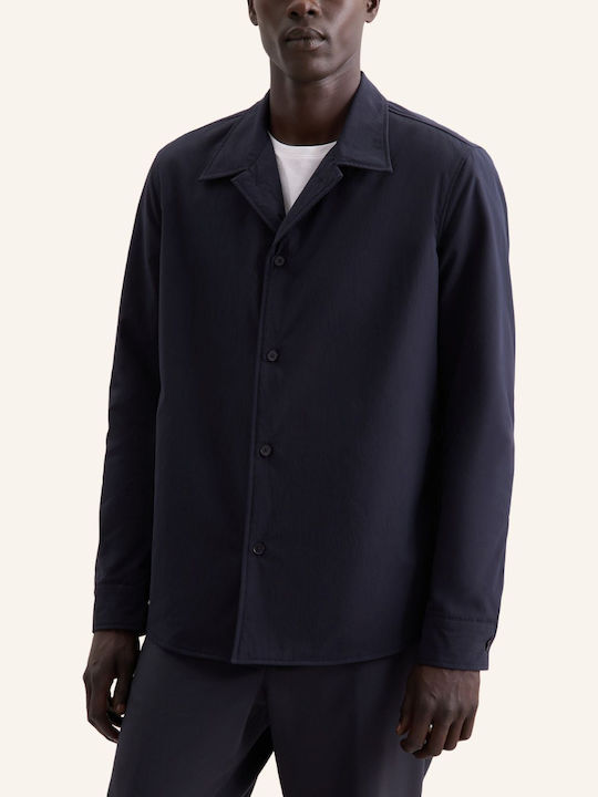 Μακρυμάνικo Overshirt σε Κανονική Γραμμή Μπλε
