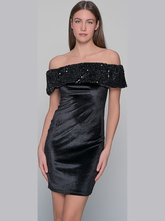 Evening Black Dress with Sequins