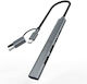 Inca USB Hub 5 Ports USB 3.0 with USB-C Connecting to a Computer Grey