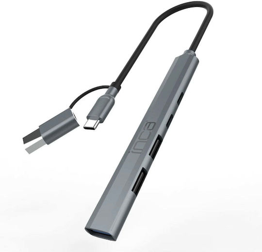 Inca USB Hub 5 Ports USB 3.0 with USB-C Connecting to a Computer Grey