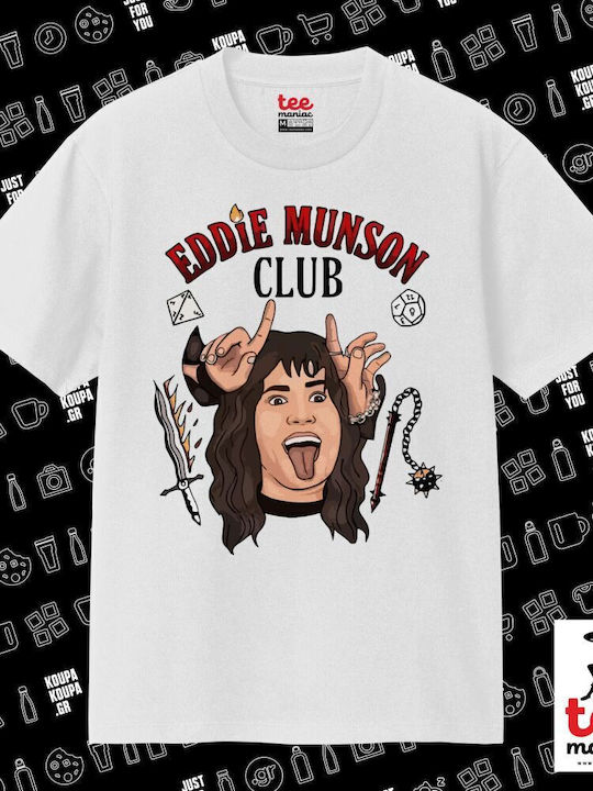 Eddie Munson Hellfire Club Stranger Things Classic T-shirt Double Stitching Without Side Seams White 100% Cotton Vegan & Oeko-tex Certified