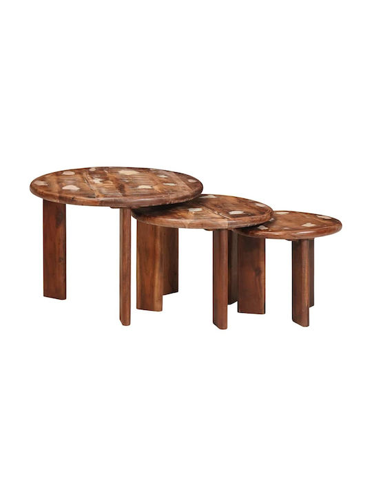 Round Side Table Wooden Multicolour 3 Pieces M54xW54xH40cm