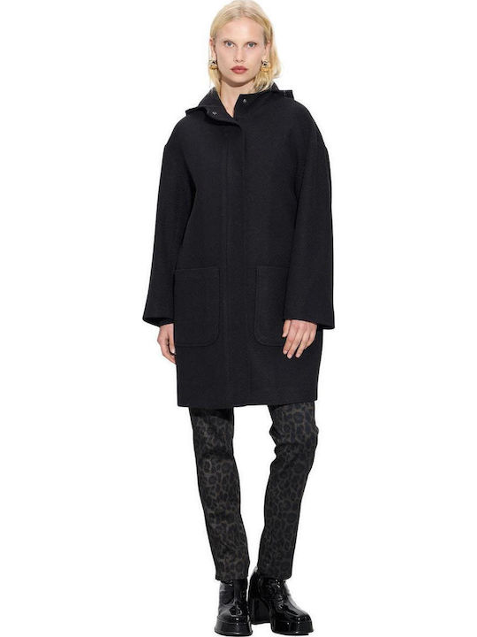 Passager Women's Black Coat Oversized with hood