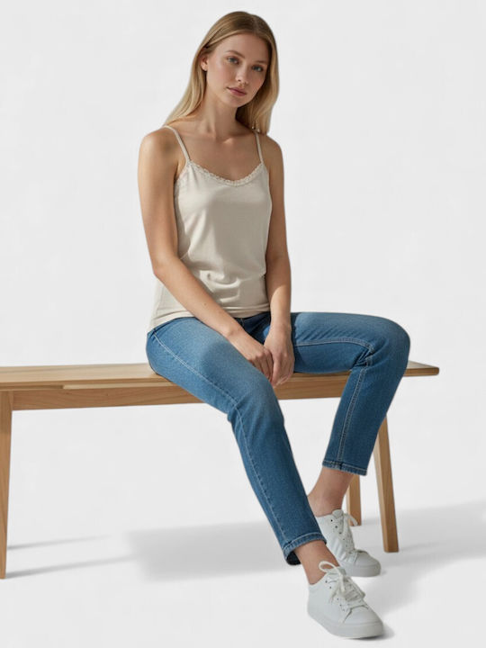 Sexen Women's T-Shirt with Spaghetti Strap Beige