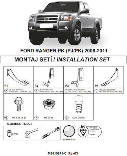 Side Step Bases Dma Ford Ranger 2006-2011 Pk Pj Pk Ford Omtek Otomotiv