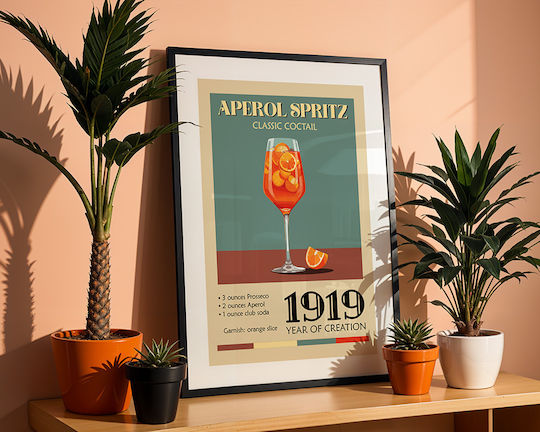 Vintage Poster Aperol Spritz Klassischer Cocktail Pst25374 21cm x 30cm Weißer Kunststoffrahmen