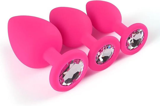 Smd Analyzer Triple Silicone Edition Anal Plug Set 3 S M L Pink Silver Diamond