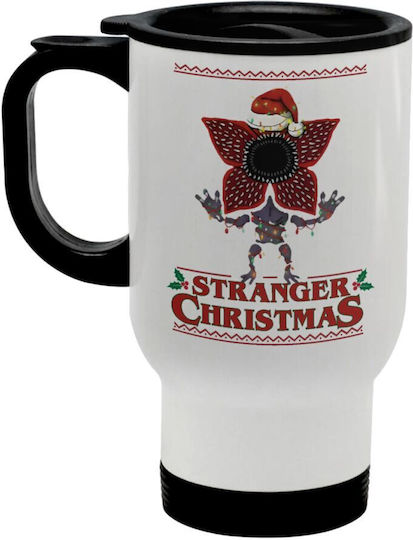 Koupakoupa Stranger Things Christmas Stainless Steel Thermos Bottle 450ml White with Handle and Straw
