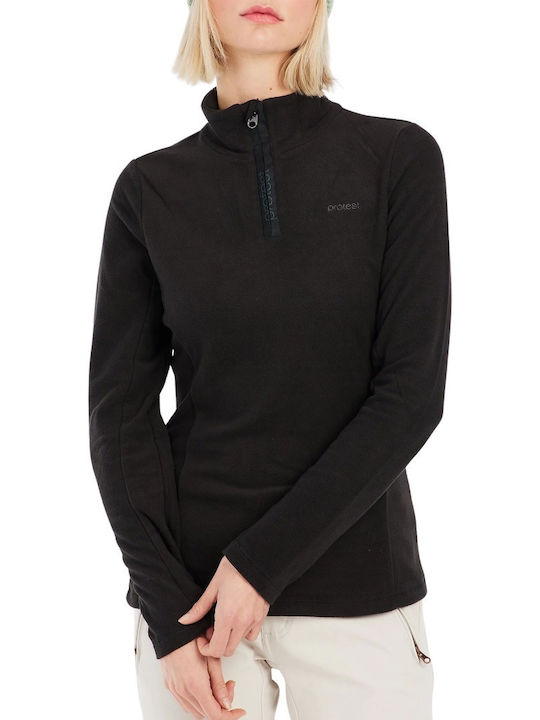 Winter Women's Fleece Blouse with Zipper True Black