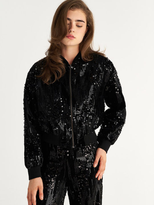Xmas Edition Women's Sweatshirt Jacket Velvet Black