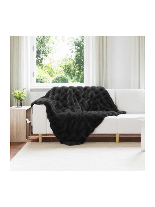vidaXL Pătură Blănoasă Pentru Canapea 130x150cm Neagră