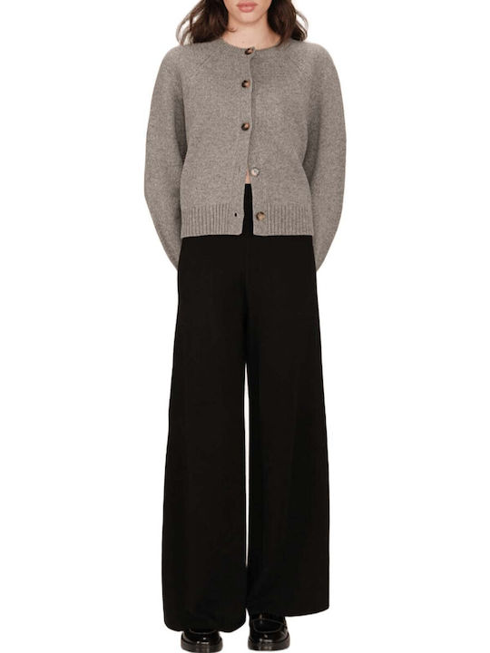 Damen Hoch tailliert Stoff Hose mit Gummizug in Gerader Linie Black