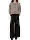 Damen Hoch tailliert Stoff Hose mit Gummizug in Gerader Linie Black
