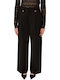 Damen Hoch tailliert Stoff Hose in Geradem Schnitt Black