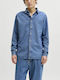 Long Sleeve Denim Shirt in Regular Fit Mid Blue Denim