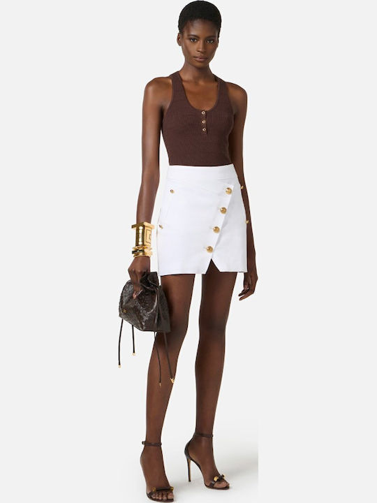 Elisabetta Franchi Satin Mini Fustă Albă