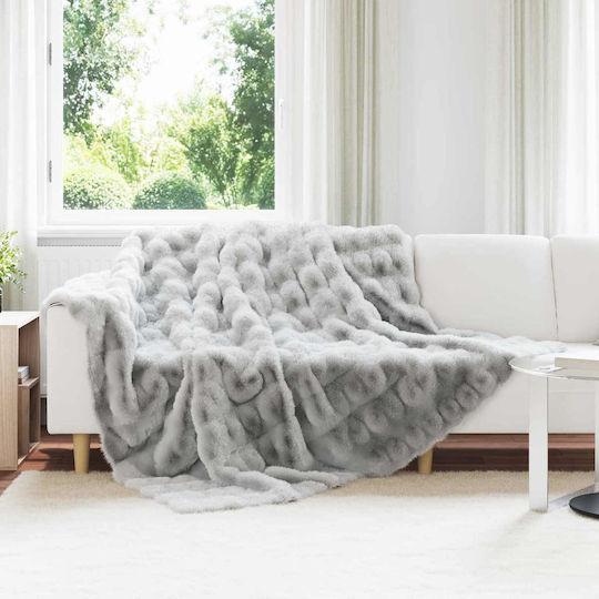 vidaXL Furry Blanket Double Size 220x240cm Gray