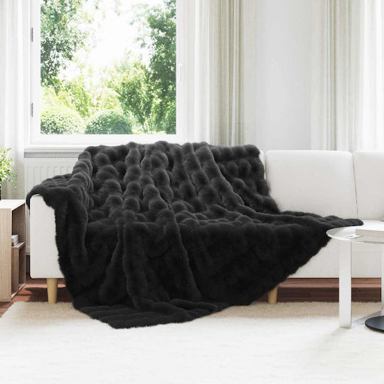 vidaXL Furry Double Bed Blanket 240x270cm Black