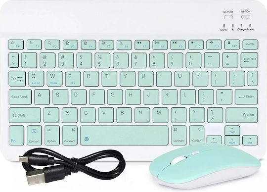 Ασύρματο Bluetooth Σετ Πληκτρολόγιο & Ποντίκι για Tablet Αγγλικό US Πράσινο
