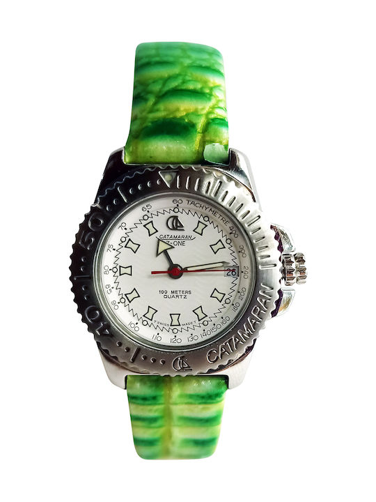 Catamaran Men's Watch Battery with Green Leather Strap