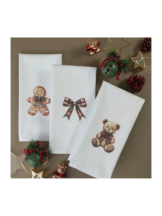 Borea Set Christmas Towels Fabric White L70xW50cm. 3pcs