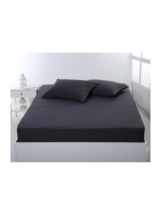 Silk Fashion Σεντόνι Υπέρδιπλο με Λάστιχο 160x200+35εκ. Dark Grey