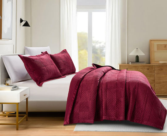 Liolios Home Paturi & Cuverturi Pat Set King Size Burgundy 260x240cm 3 Bucăți