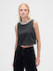 Γυναικείο Crop Top Βαμβακερό Αμάνικο με Φερμουάρ Black
