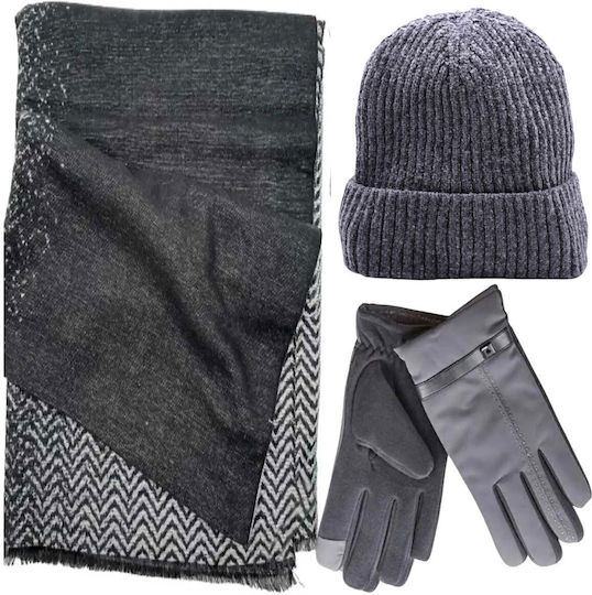 Set with Beanie Knitted in Black color