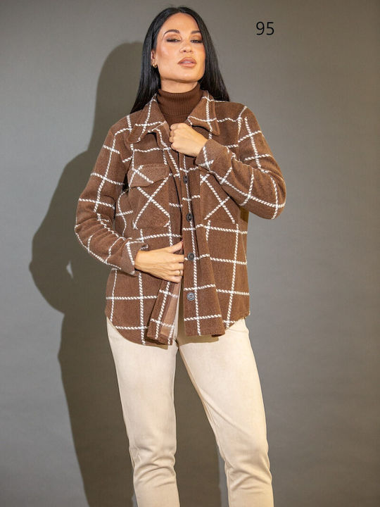 Dress Up Дълъг ръкав Женска Кожа Риза Brown Каре