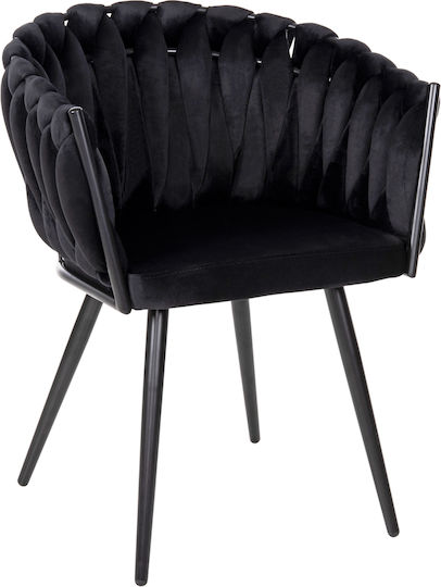 Luanda Dining Room Velvet Armchair Black Velvet-Black Metal 62x54x79cm