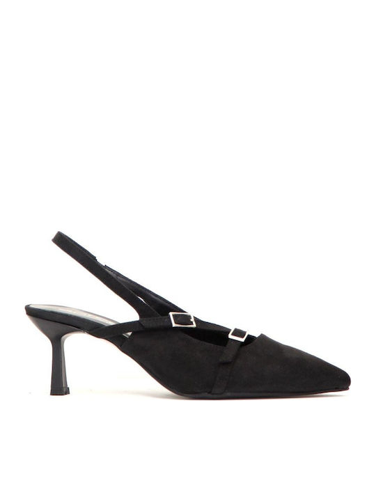 Synthetic Leather Black Medium Heels