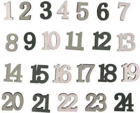 Σετ 24 Ξυλινοι Αυτοκολλητοι Αριθμοι Advent Calendar 1,7cm