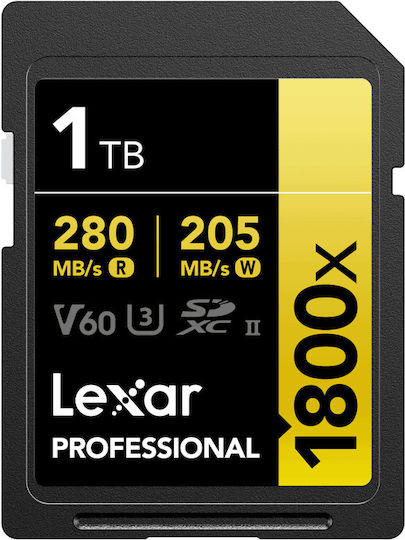 Lexar Professional 1800x SDXC 1TB U3 V60 UHS-II 280MB/s με αντάπτορα