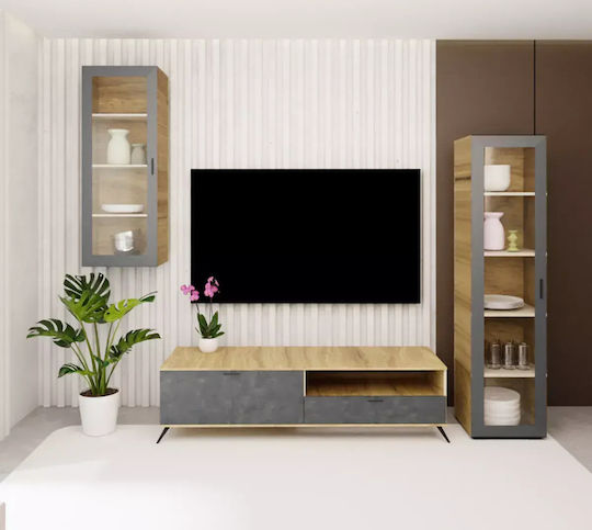 Living Room TV Unit Honey - Black Stone
