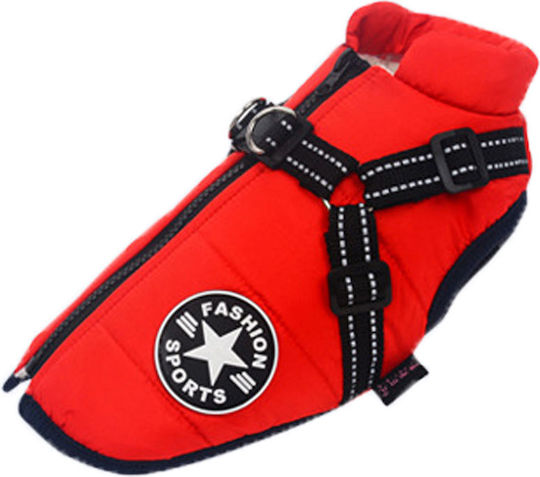 Denik Pets Red Fleece / Waterproof Dog Coat Large with 56cm Back Length