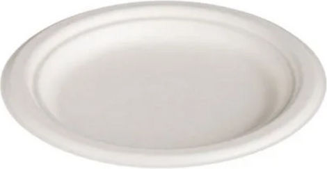 Plate 18 Cm Round Fiber Sugarcane White Informal 10887 50 Pcs