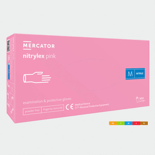 Mercator Medical Nitrylex Γάντια Νιτριλίου Χωρίς Πούδρα σε Ροζ Χρώμα 100τμχ
