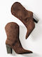 Wildleder Damen Cowboy-Stiefeletten Braun