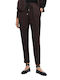 Women's Fabric Trousers with Elastic Brown